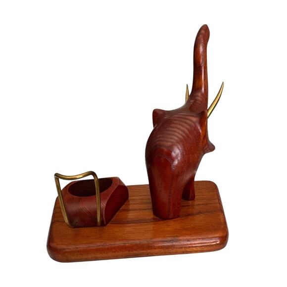 Vintage Hand Carved Wood Elephant Pipe Holder Candle Holder Desk Stand - Picture 7 of 10